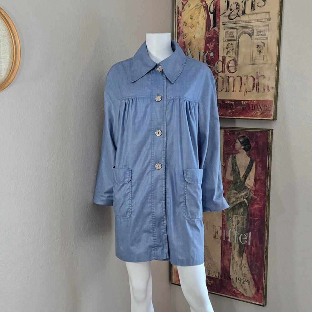 Vintage MCM Light Denim Colored Dagger Collar Baby Doll Lined Jacket Medium